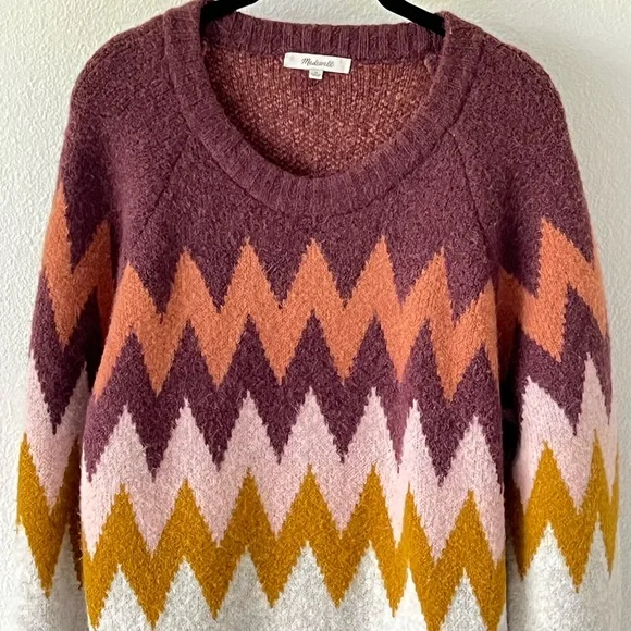 Madewell Womens Fair Isle Sweater Chevron Wool Alpaca Stretch Knit Size Medium - Picture 3 of 10